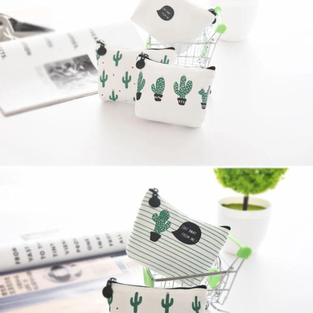 

4 PCS Cactus Coin Wallet Pencil Holder Bag Mini Key Student Case Canvas Makeup