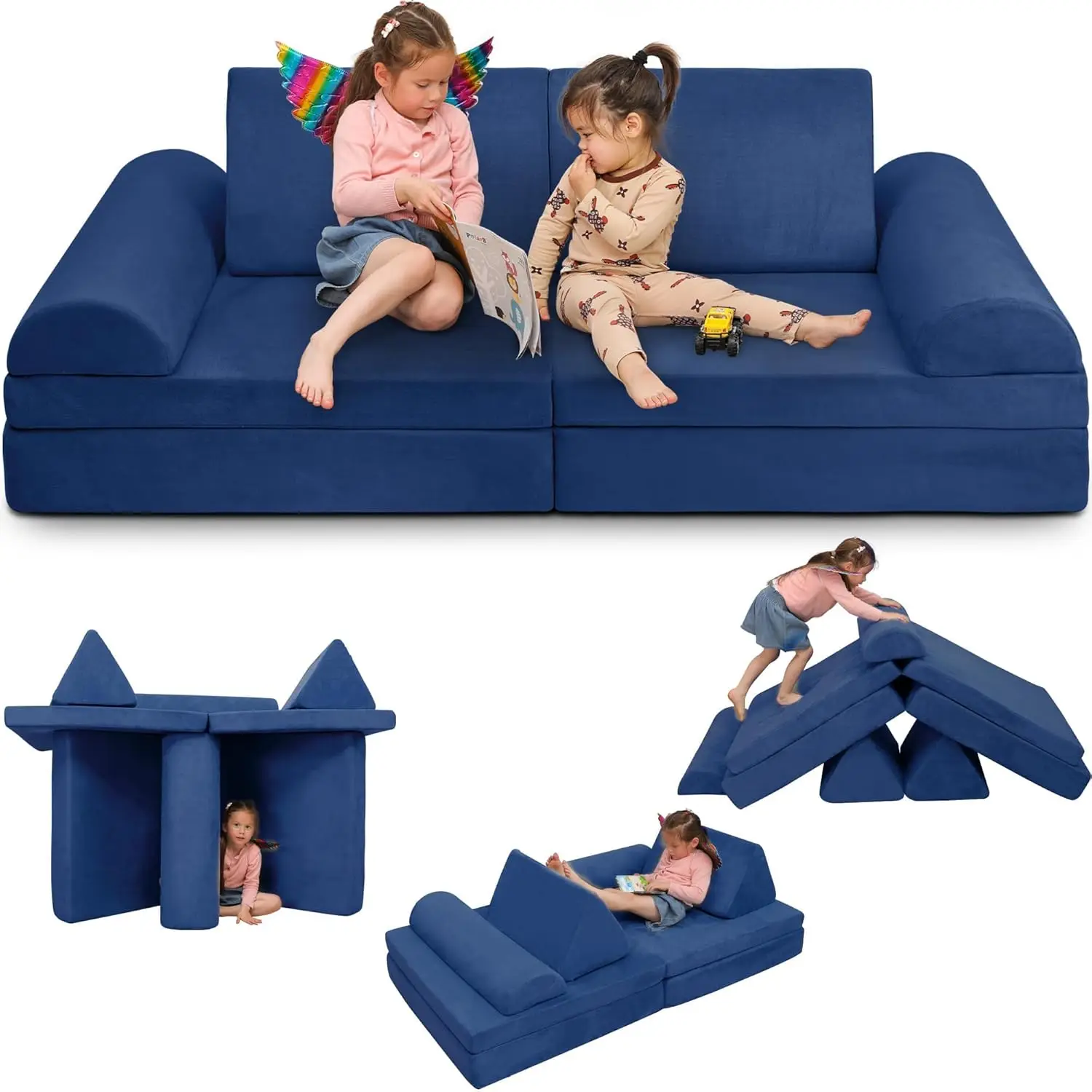 Couch Sofa for Kids Large Size, Modular Kids Play Couch, Kids Couch Building Fort for Playroom Bedroom, Children Convertible Foa