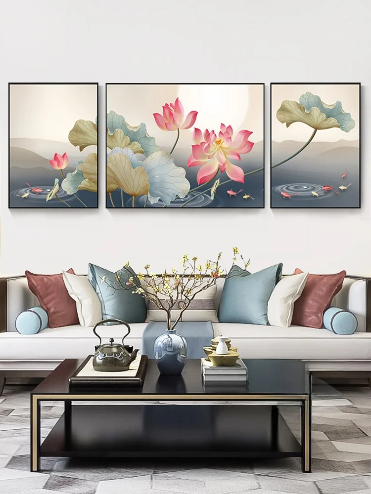 

New 2023 Cross Stitch Living Room Large Scale Thread Embroidery Lotus Flower New Chinese Style Cotton Thread Print Embroidery
