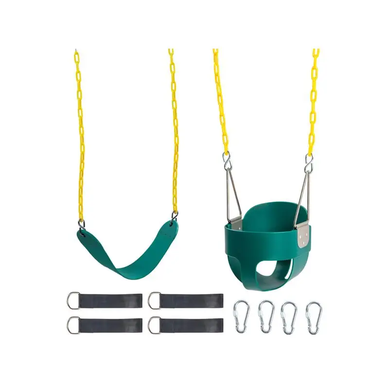 Set di altalene per bambini verde combinato con cestello sospeso per altalena in ferro