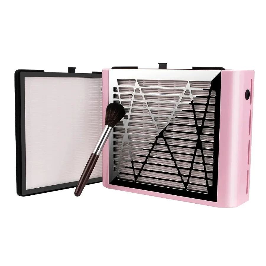 

Nail Dust Collector with Brush and 2 Reusable Filters 60W Vacuum Dust Fan for Acrylic Nails Pink