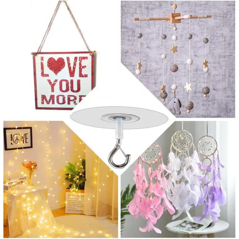 Ceiling Self Stick Hooks No-Drill Ceiling Hooks With Strong Bearing Capacity Household Organizers For Plants Lights Wind Chimes