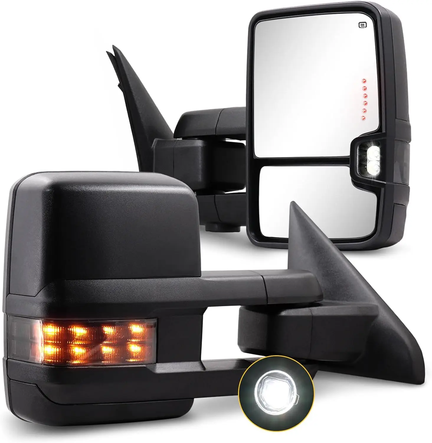 

Truck Towing Mirrors, Power Glass, Chrome, Heated with Temp Sensor & Turn Signal Light