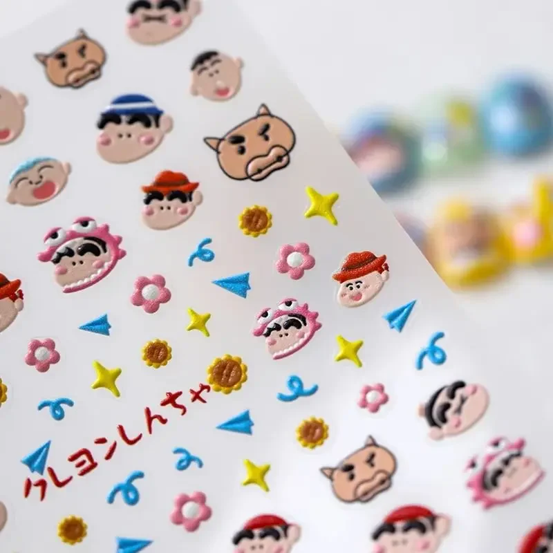 2Pcs Bandai Kawaii Anime Crayon Shin-Chan Water Resistance Nail Sticker Cute Sweet Cartoon Diy Stickers Lovely Gifts for Girls