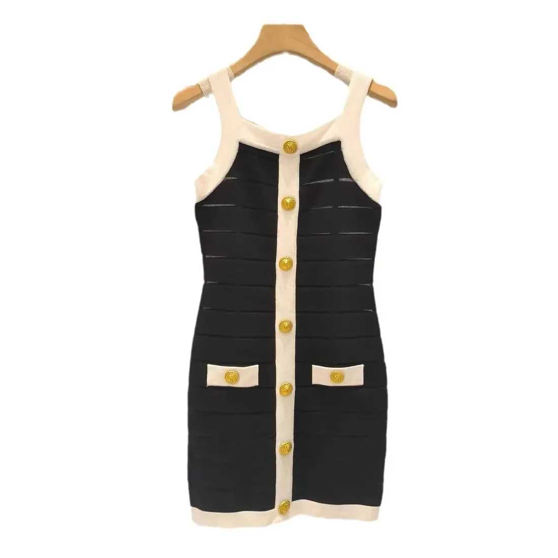 Vestido ajustado de punto negro para mujer, minivestido sexy de fiesta con tirantes sin mangas, ropa de verano 2024