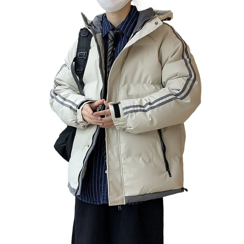 

Winter Men's Padded Jacket Casual Handsome Fake Two Piece Hooded Striped Quilted Coat Plus Size Loose Thick Warm Wadded Jacket