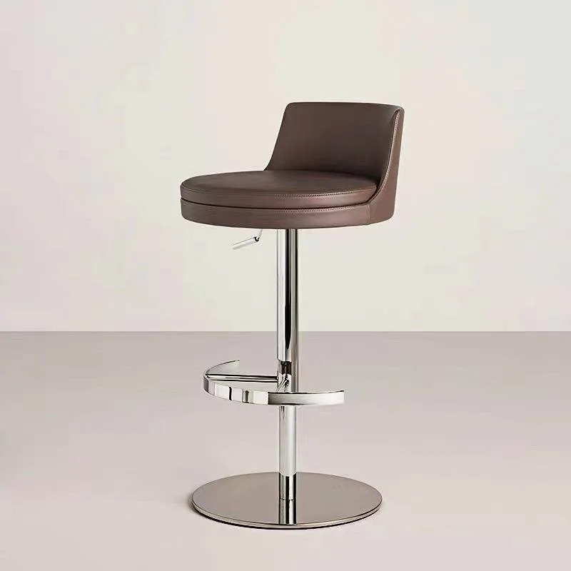 Ergonomic Metal Bar Chair Modern Design Island Comfortable Bar Chair Leather Swivel Silver Metal Taburete Alto Hotel Furniture