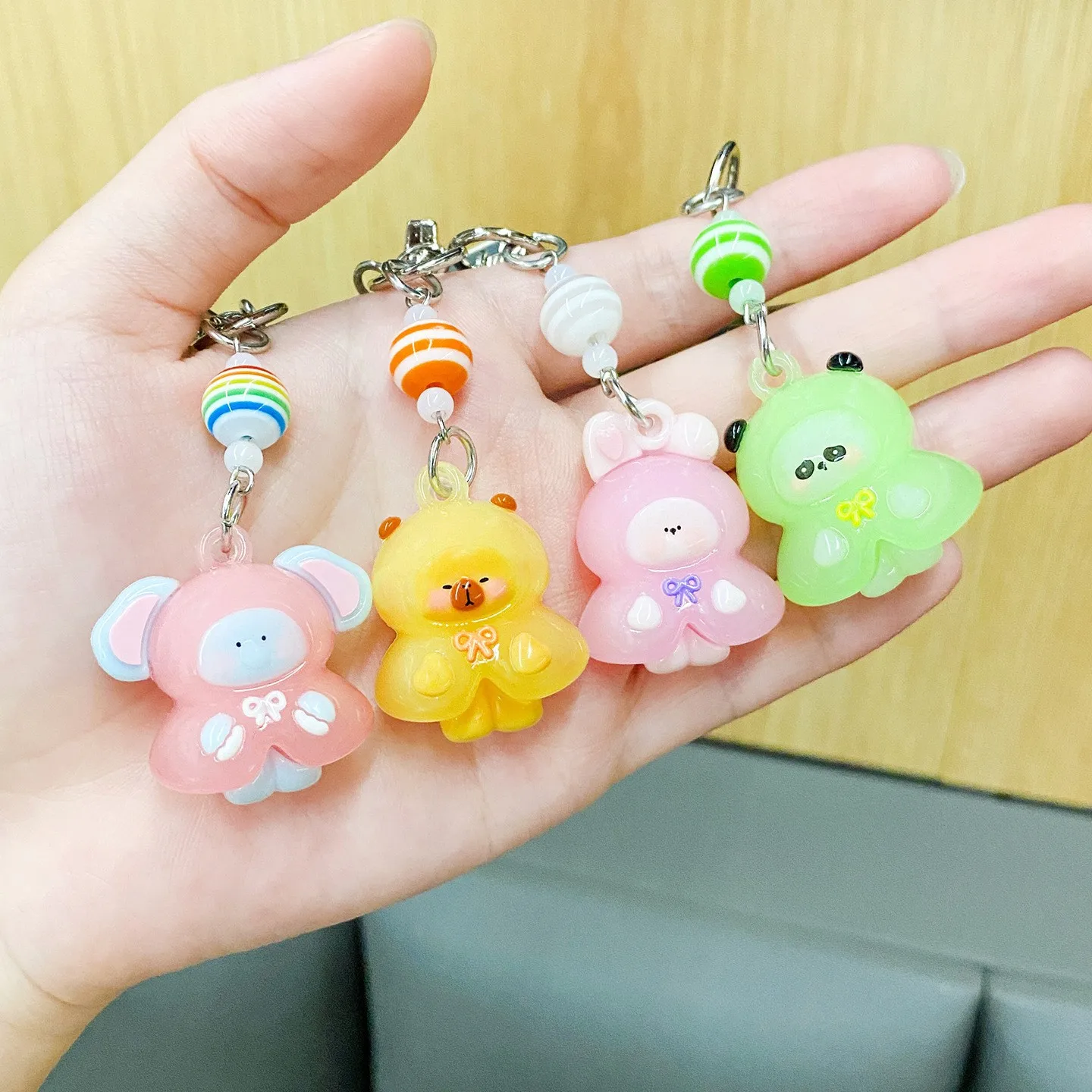Raincoat Kitten Puppy Figurine Keychain Exquisite Couple Animal Doll Schoolbag Keyring Mobile Phone Chain Pendant Keyfob