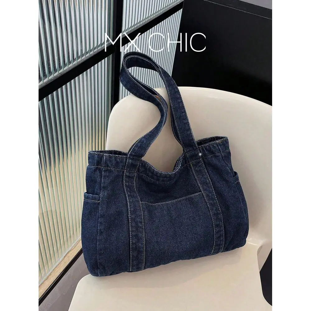 

HighQuality Blue Shoulder Bag, Canvas Tote Bag Large Capacity For Commuting, Shopping, Minimalist Design Versatile Women Handba