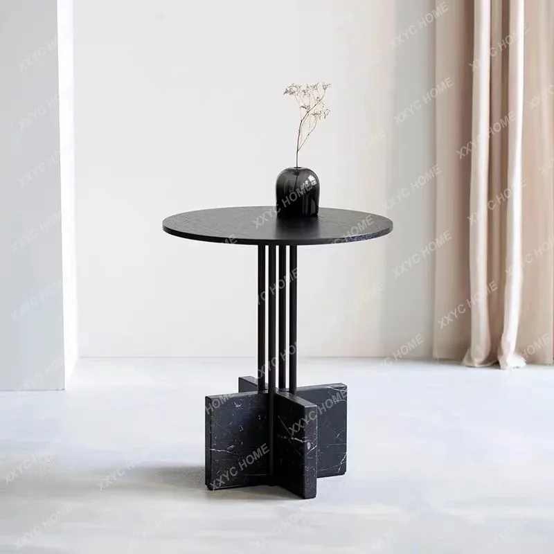 الفن الإبداعي أبيض وأسود الجذر الرخام طاولة مستديرة صغيرة غرفة المعيشة أريكة طاولة جانبية طلاء الخشب سطح الزاوية طاولة الزاوية #3