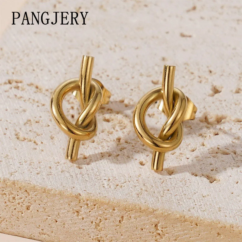 PANGJERY 316L Stainless Steel Line Knotted Stud Earrings For Women Trendy Minimalist Temperament Vintage Daily Party Jewelry Gif