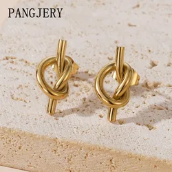 PANGJERY 316L Stainless Steel Line Knotted Stud Earrings For Women Trendy Minimalist Temperament Vintage Daily Party Jewelry Gif
