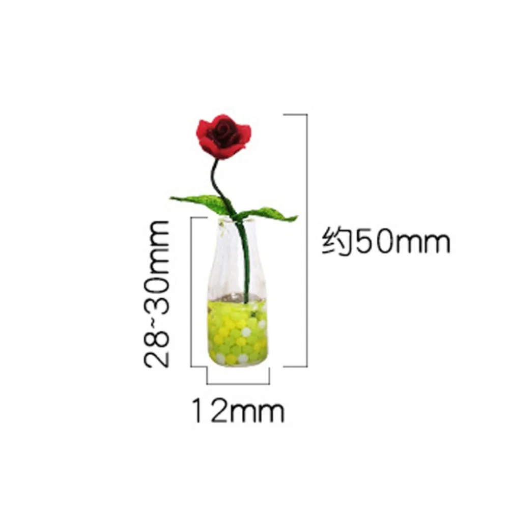 Miniatur Rumah Boneka Miniatur Model Mawar Mini Bunga Kreatif Skala 1:12 Rumah Boneka Bunga Vas Bunga Mawar