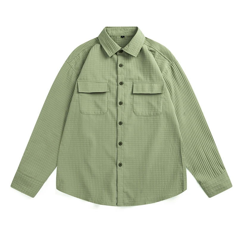 

Fashion Men Textured Shirt Bubble Pattern Long Sleeve Lightweight Urban Commuter Streetwear Casual Top for Office Daily Wear