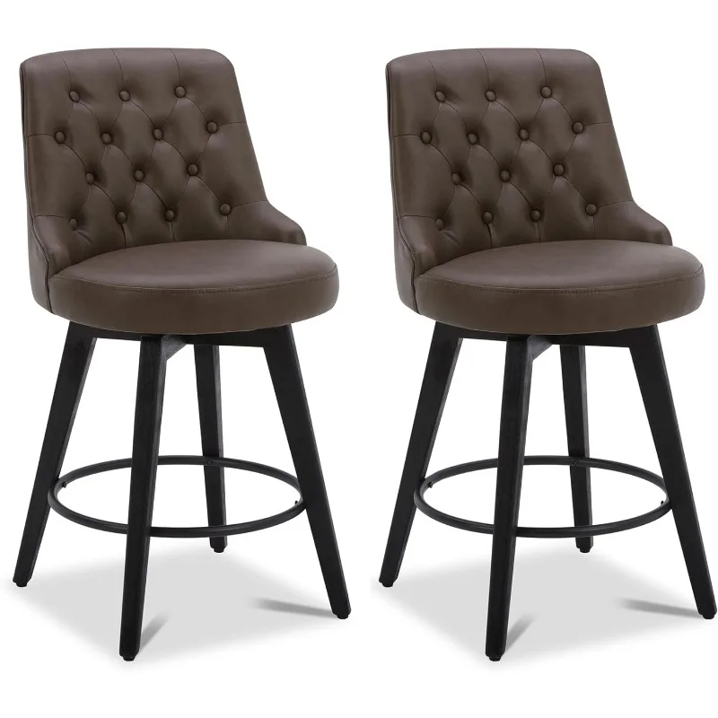 360° Swivel Upholstered Bar Stool with Back, 30" H Bar Height Barstools, Set of 2, Performance Fabric in Tan