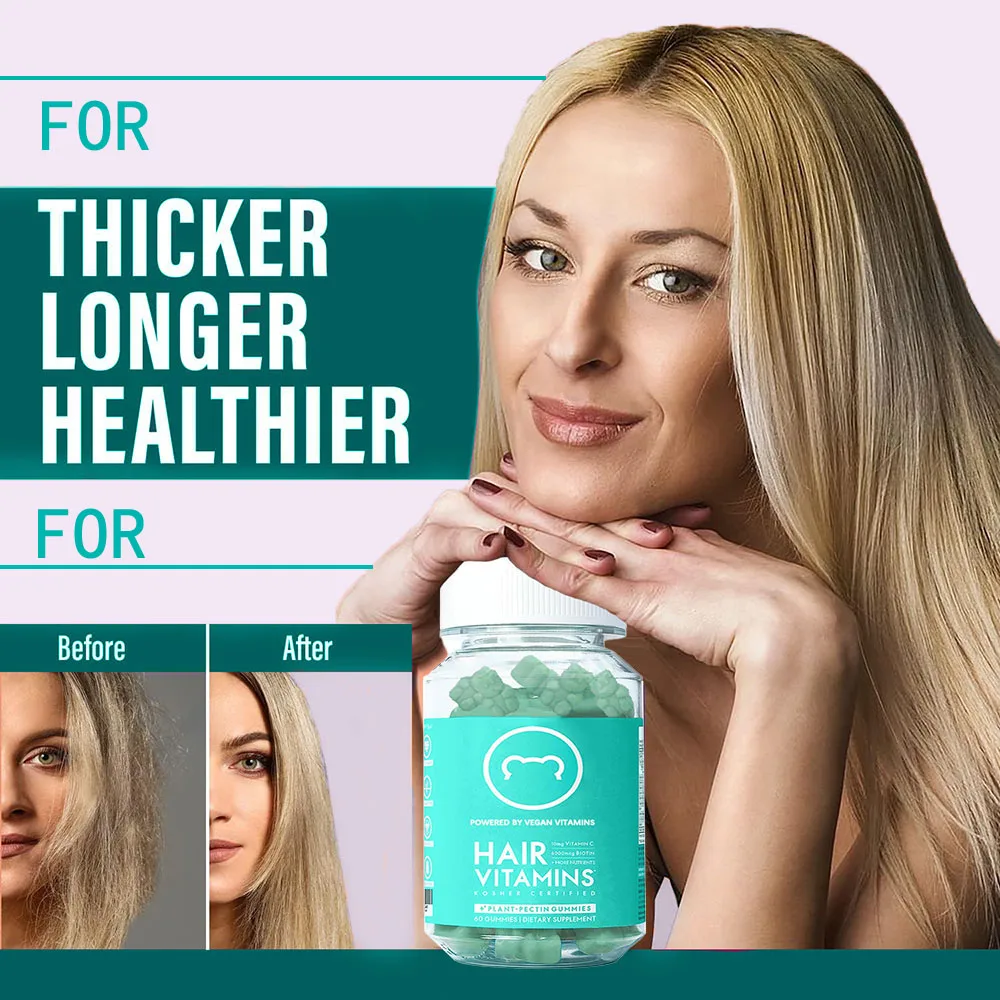 Hair Vitamin Gummy 1 Month Supply, Extra Strength Biotin 6000mcg for Hair Growth, Vegan Vitamin B12, MSM, Inositol, Omega 3
