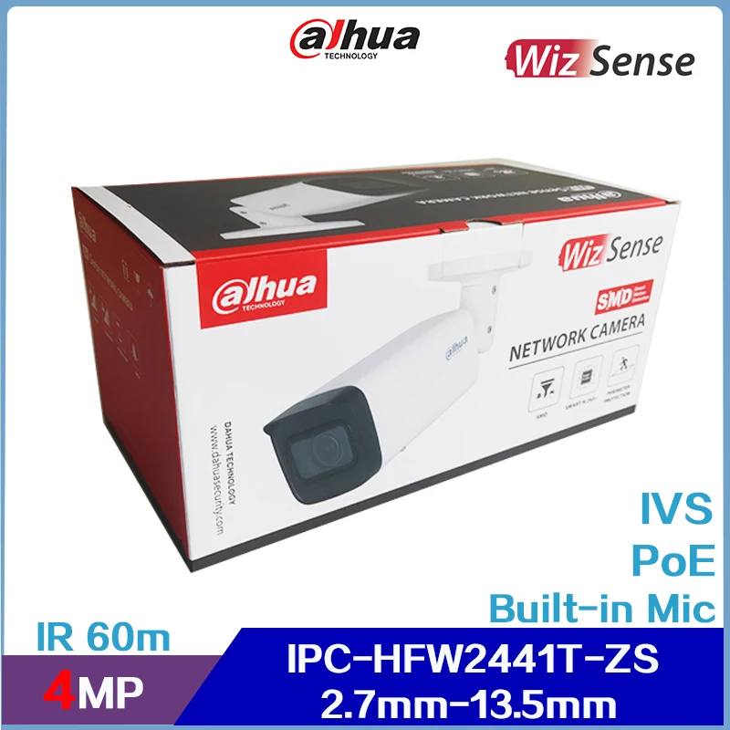 Dahua IPC-HFW2441T-ZS 4MP IR  60m Vari-focal 2.7-13.5mm Bullet WizSense Network Camera, Built in MIC