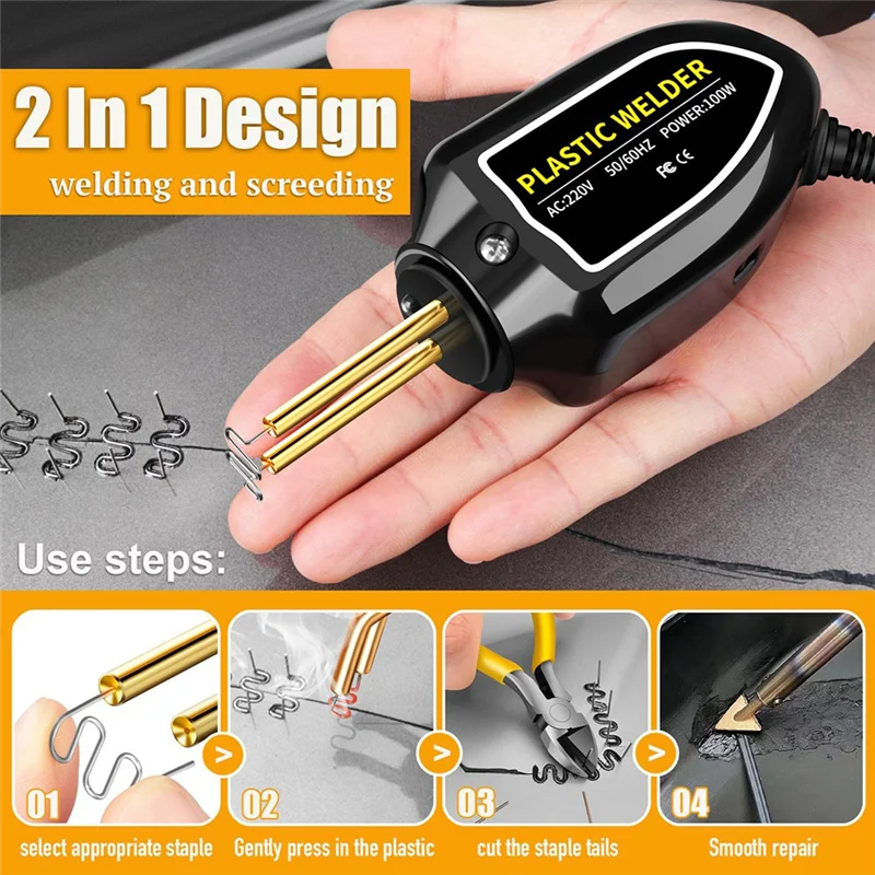 AS94-Saldatrice in plastica Kit di riparazione paraurti Strumento di saldatura di riparazione con sacchetto di saldatura 200PCS Graffette per saldatore