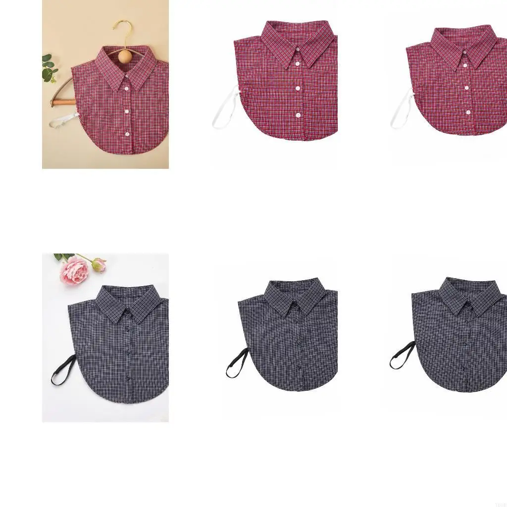 Check Pattern Detachable Faux Collar for Clean Sweater and Dress Layering Y08E