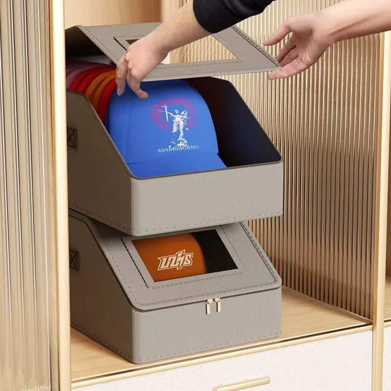 Baseball cap storage box with zipper, Hat storage box，visible wardrobe hat storage box, baseball cap storage box with dust cover