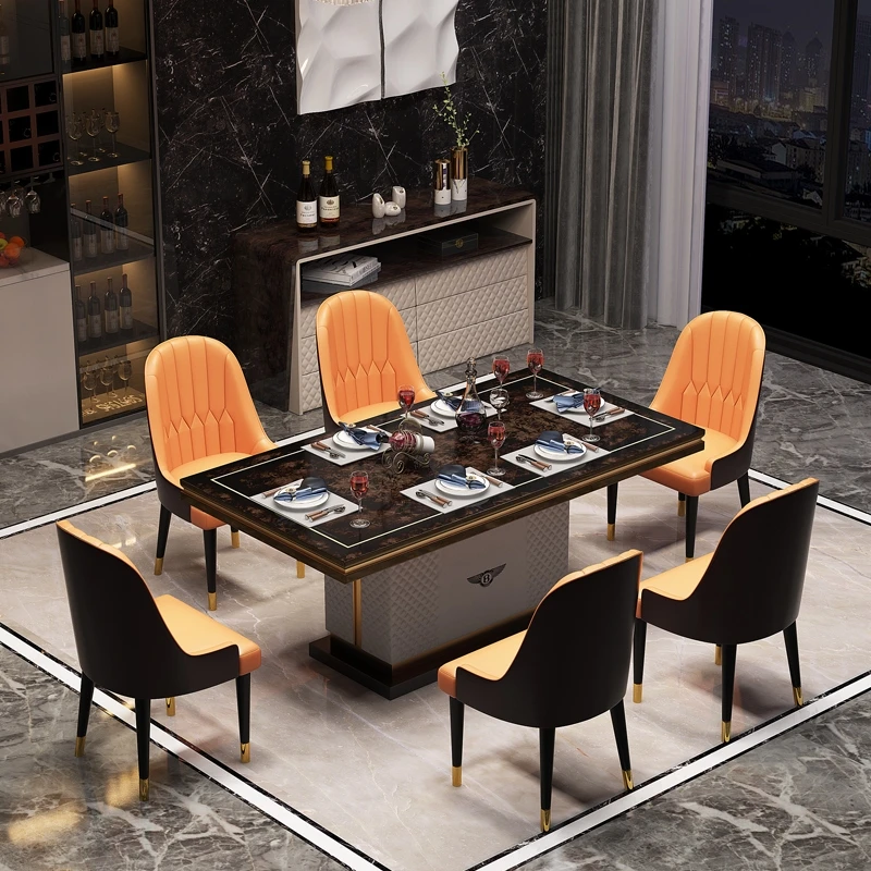 

Italian Designer Luxury Wooden Top Dining Tables 6 Seat Dining Table and Chair Set