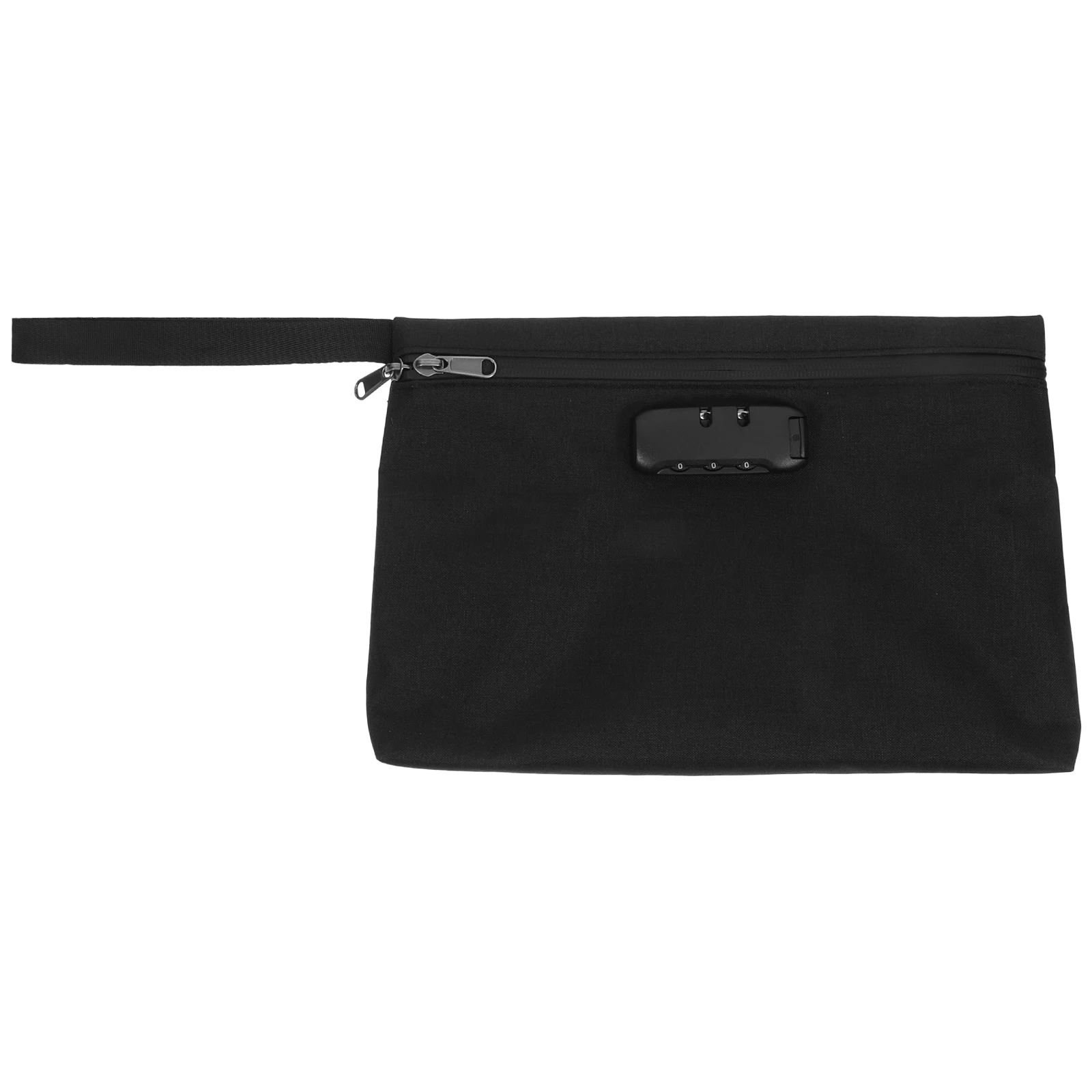 

Portable Lock Storage Bag Black Zipper Polyester Travel Splashproof Durable File Folder Documents Valuables Bag