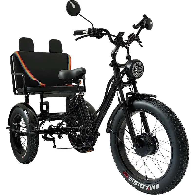 Powerful 3 Wheel Fat Tire Passenger Electric Tricycle Adult Two Person 750W Mountain Snow family Electric Bicycle Trike Bike Man