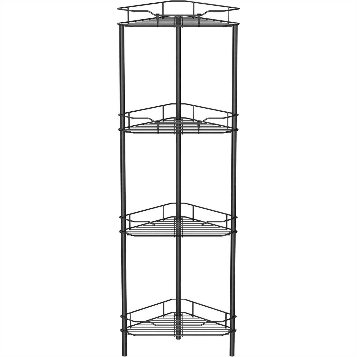 

4 Tier Floor Standing Corner Shower Caddy Organizer Shelf with Hooks, Bathroom Shelves Stand Rack, Black