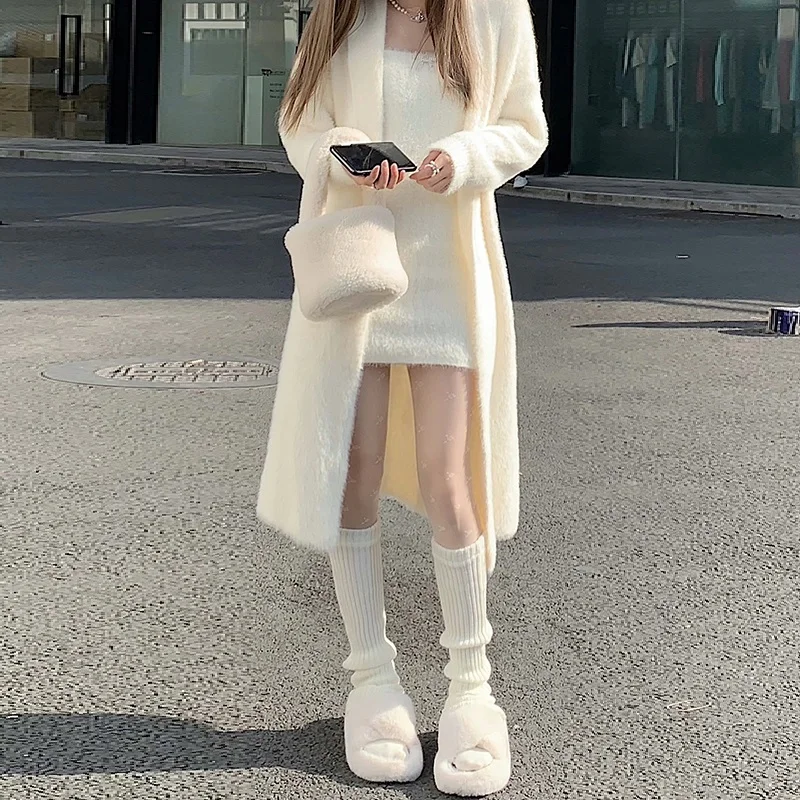 2024 Spring Korean two piece dress elegant  Knitted suit mini dress women luxury Sexy 2 piece sets white Cardigan two piece set