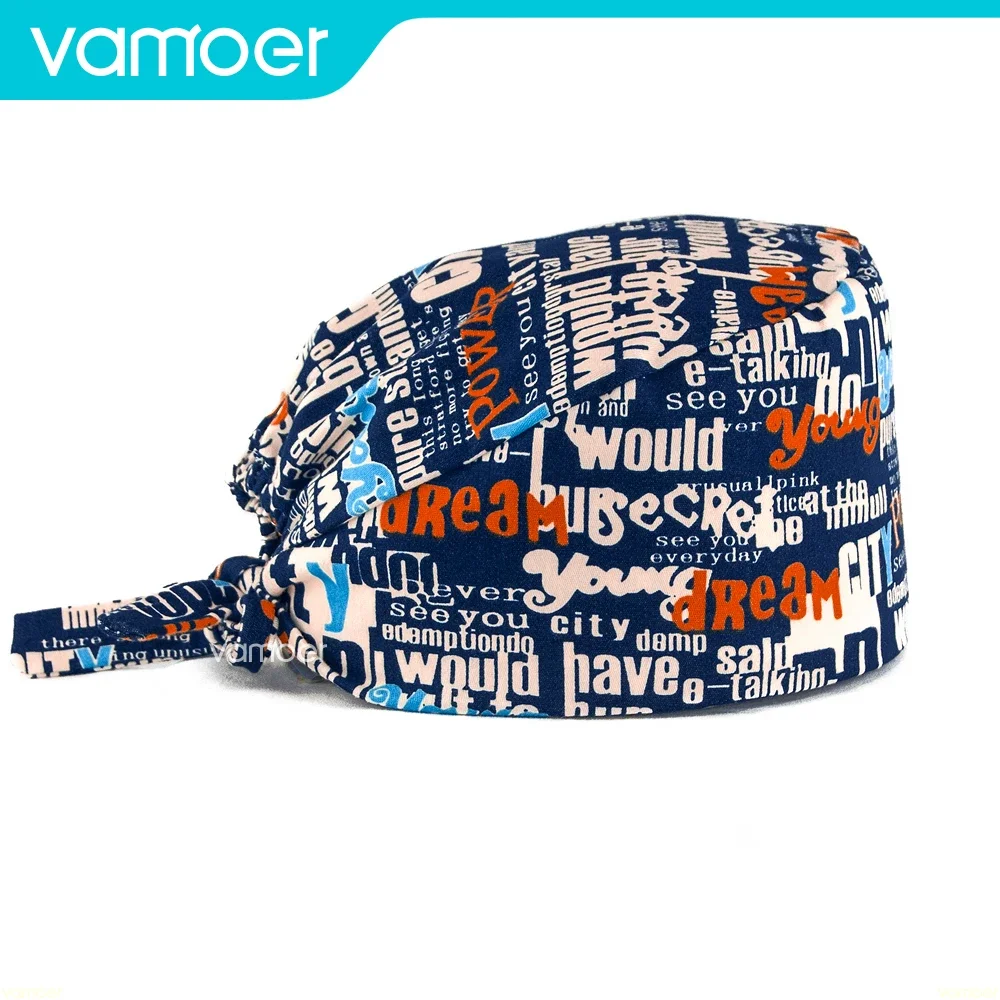 

Cartoon print Cotton Women's and Men's work hat scrubs caps spa Beauty Dust cap Clean Nursing Cap