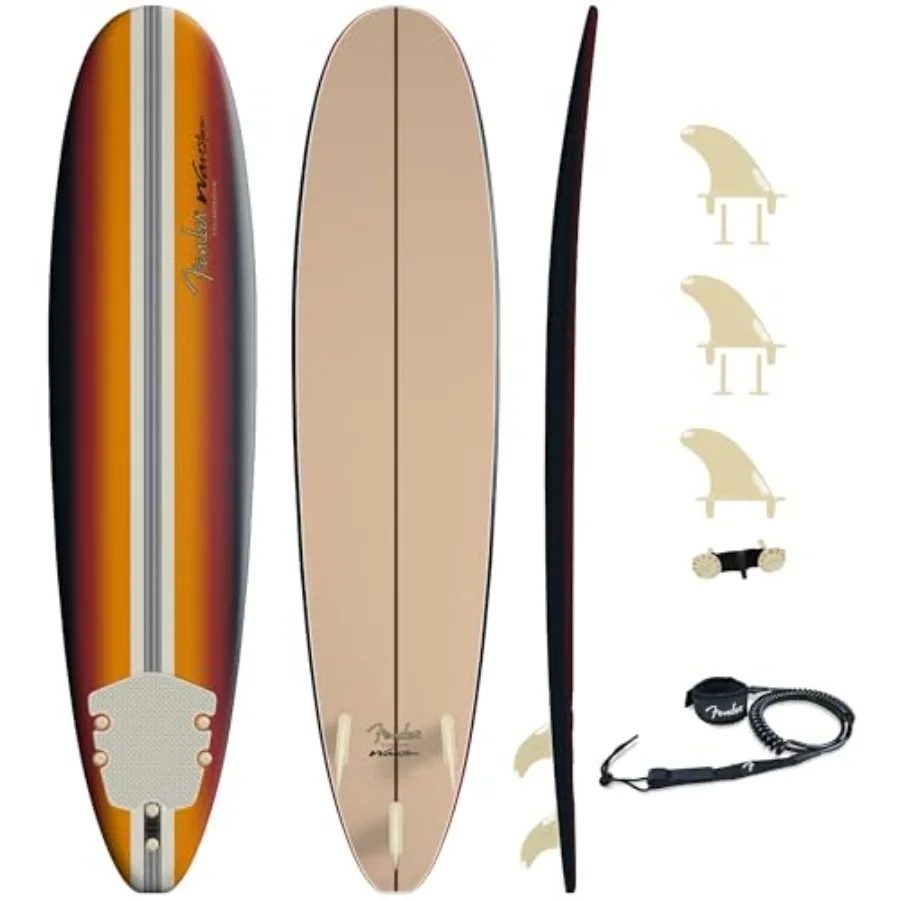 

Surfing application, foam material, blue and white color, lightweight and durable with included leg leash and fin set