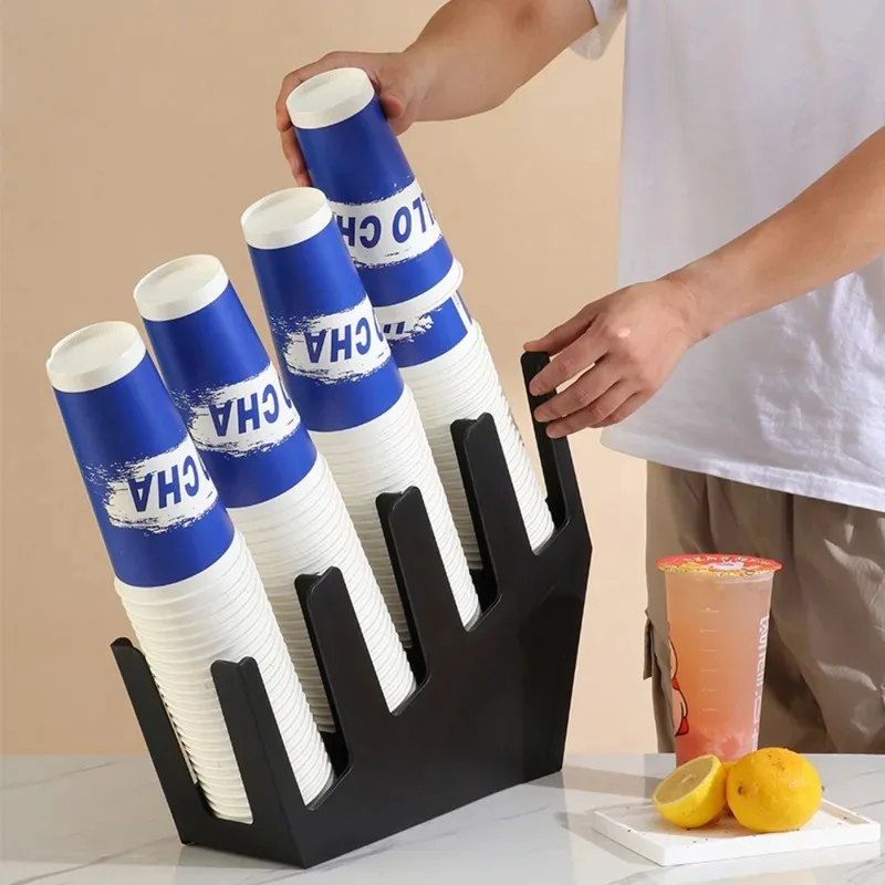 Picture 4: 2/4 Grids Disposable Paper Cup Holder, Plastic Space Saving Storage Rack, Black Countertop Cup Organizer