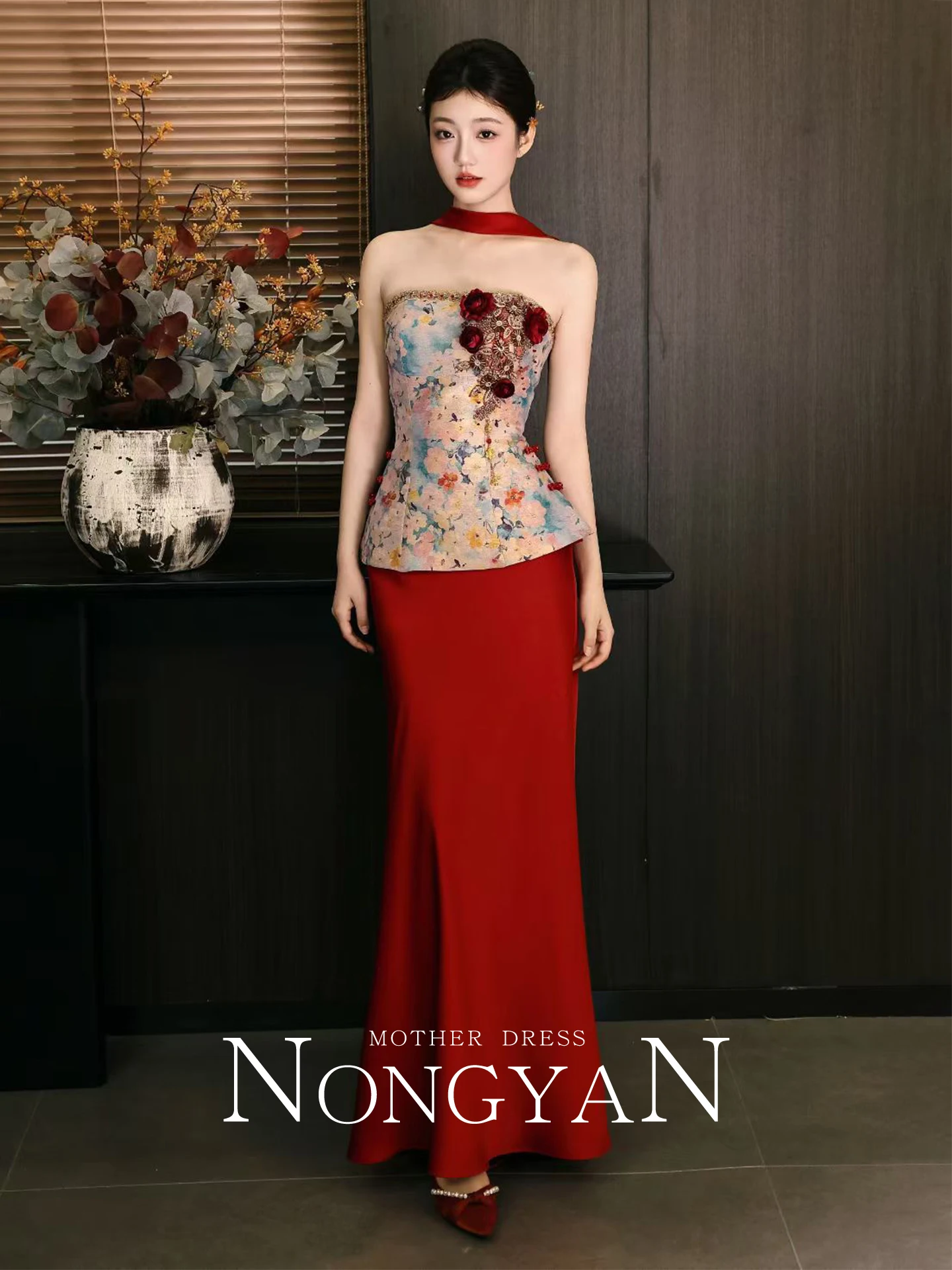 

Ele Morning Robe Bridal Gown for Women Engagement Par Wear Luxury Vintage Sle No-Sve Floral Patterned Evening Dr