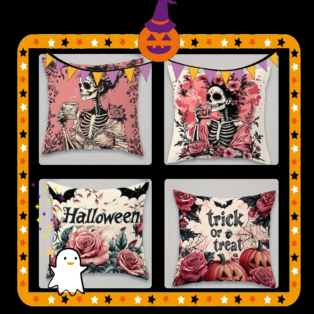 

Skeletons Enjoying Beverages on PillowsSuitable for sofa car bedroom decorative cushion cover pillow cover