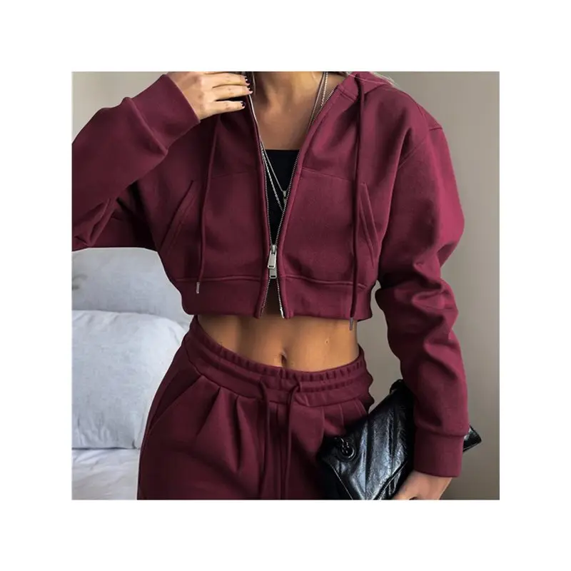 CYL-Womens 2 قطعة الزي غير الرسمي تجريب هوديي Sweatsuits مع Sweatpant السفر مطار بذلات رياضية صالة مجموعات أحمر داكن L #4