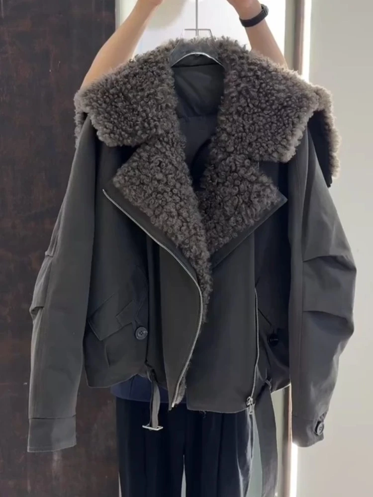 Veste rembourrée à col en fausse fourrure pour femme, manteau chaud et épais, surdimensionné, vert armée, cordon de serrage à la taille, Streetwear Chic, mode hiver