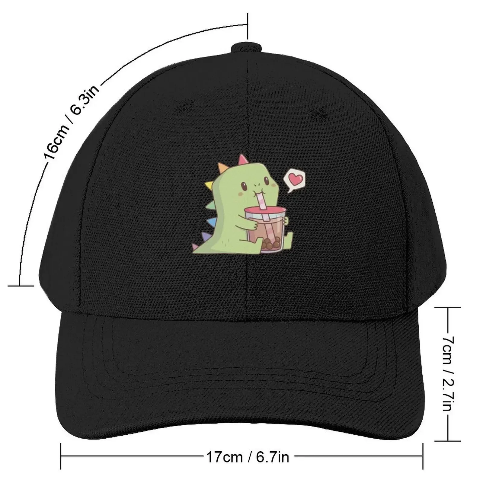 Cute Dino with Rainbow Spikes Loves Bubble Tea Baseball Cap custom Hat Visor Beach Bag For Women Men's