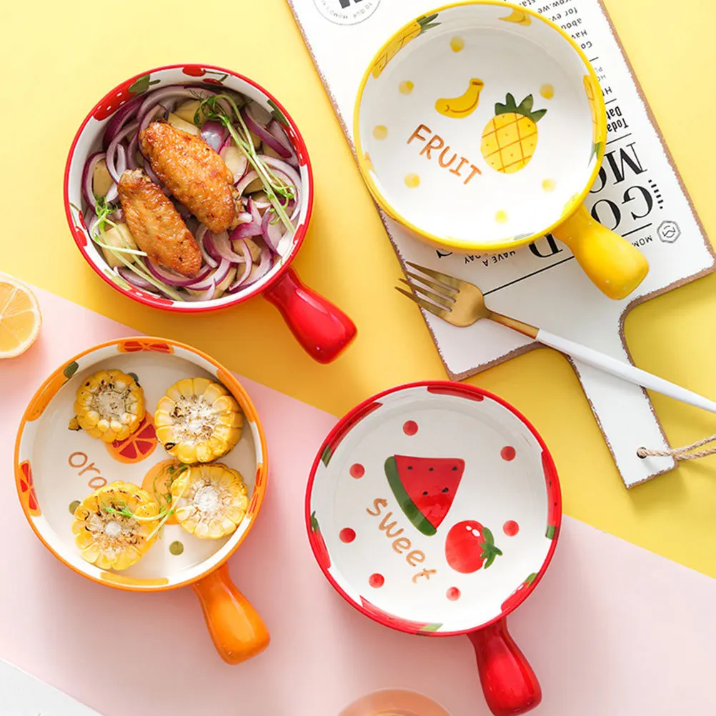 

1Pcs Ceramic Pineapple Fruit Salad Bowl Handle Microwave Oven Cutlery Storage Kitchen Bowl Microwave Oven Cutlery