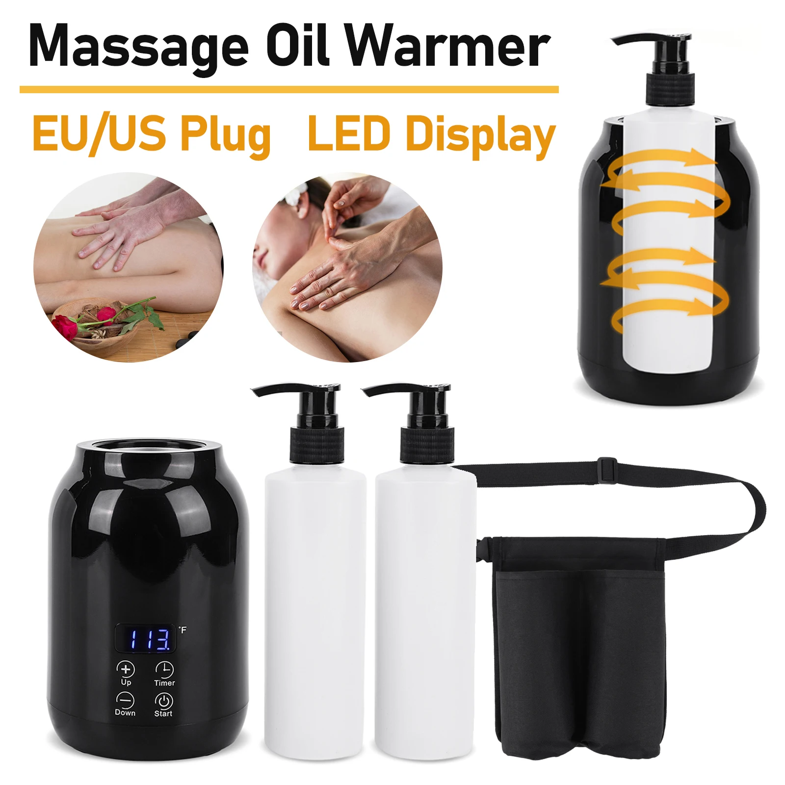 Massage Oil Warmer Digital Lotion Cream Heater with 2Pcs Bottles Lotion Warmer Fast Heat Lotion Warmer LED Display with Timer