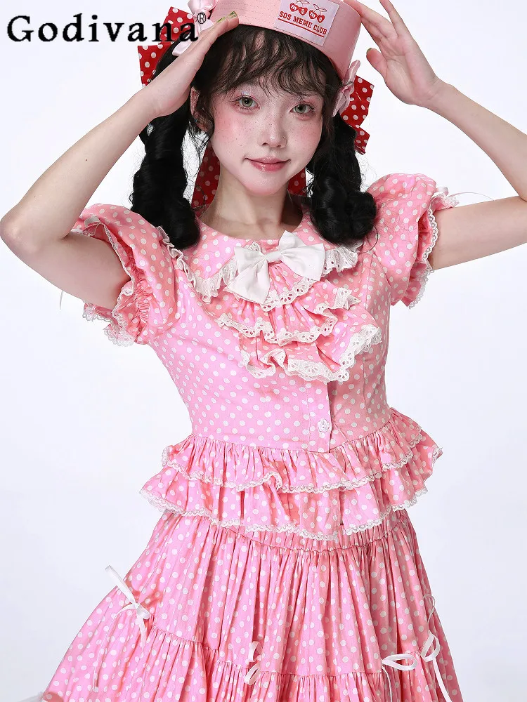 

2026 Spring New Japanese Style Original Lolita Short-sleeve Top Sweet Cute Retro Polka Dot Versatile Doll Blouse