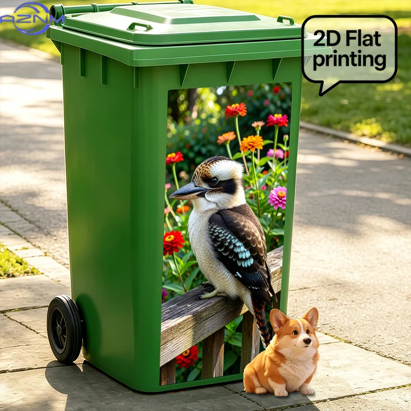 [2D Flat Printing]1pc Trash Can Sticker[× inch] Kookaburra Perched in Flowers Design, Wall Sticker Decal Wallpaper Self-Adhesi