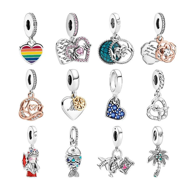 

925 Silver Pendants Charms For Women Bracelets DIY Pride Mum Heart Rose Family Tree Pretzel Peking Opera Doll Fish Palm Coconuts