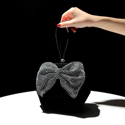 Fashion Women Handbag Luxury Velvet Hobo Bag Glitter Shiny Diamonds Bow Knot Evening Bag Wedding Party Clutch Purse Shoulder Bag