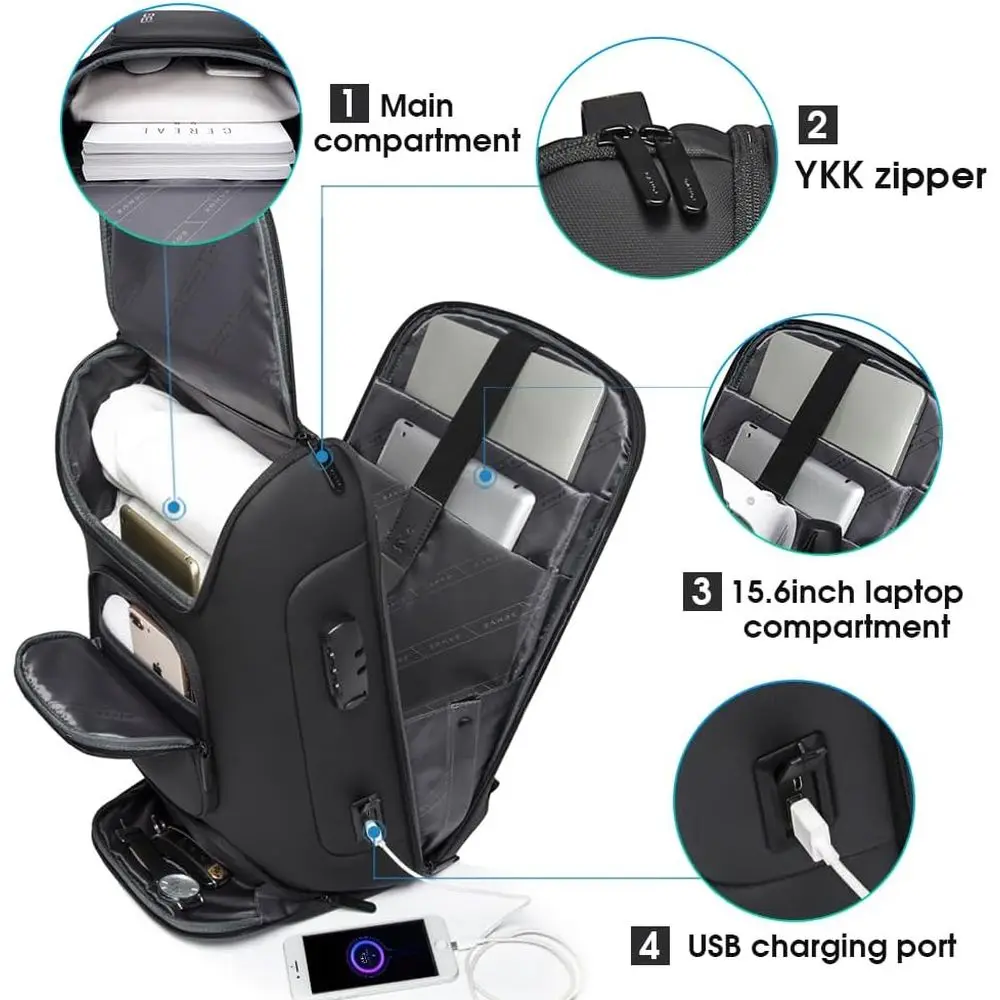 حقيبة ظهر بانج للأعمال، حقيبة ظهر للكمبيوتر المحمول مع منفذ شحن USB، حقائب ظهر نحيفة للأعمال تناسب أجهزة حتى 15.6 بوصة، حقيبة ظهر للسفر للرجال