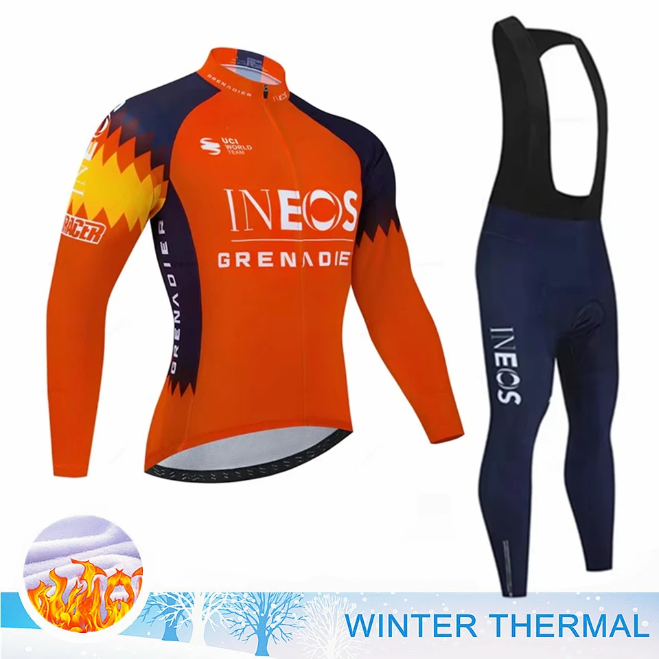 2025 INEOS Termal Fleece Cycling Jersey Men's Biking Clothes Clothing Long Sleeve Thermal Winter Man Outfit Bicycles Retro Cycle