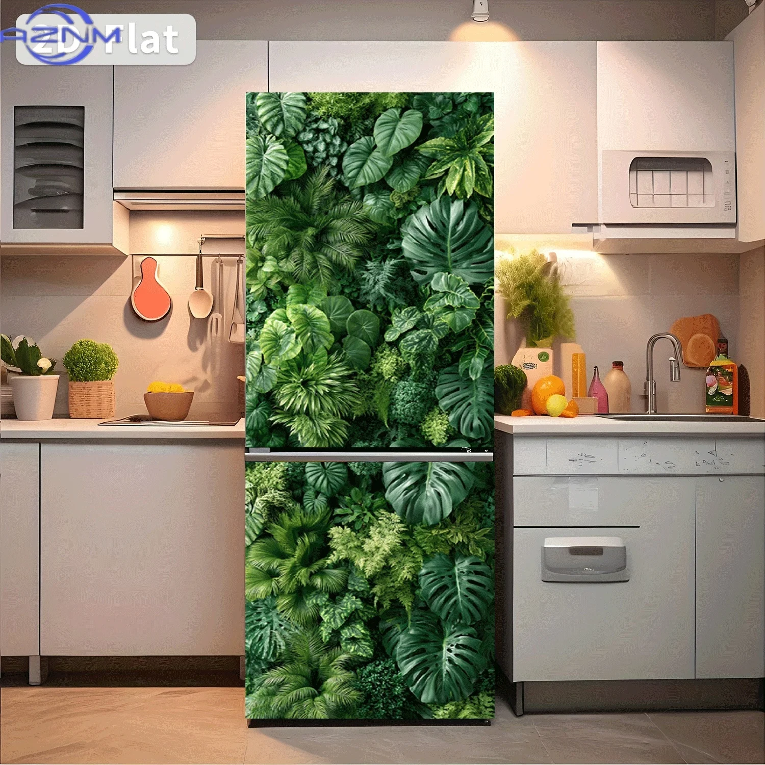 [2D Flat Printing] 1pc Refrigerator Sticker 60 X 180 Cm Full Wall Tropical Greenery Theme Design Wall Decoration Self-Adhesive