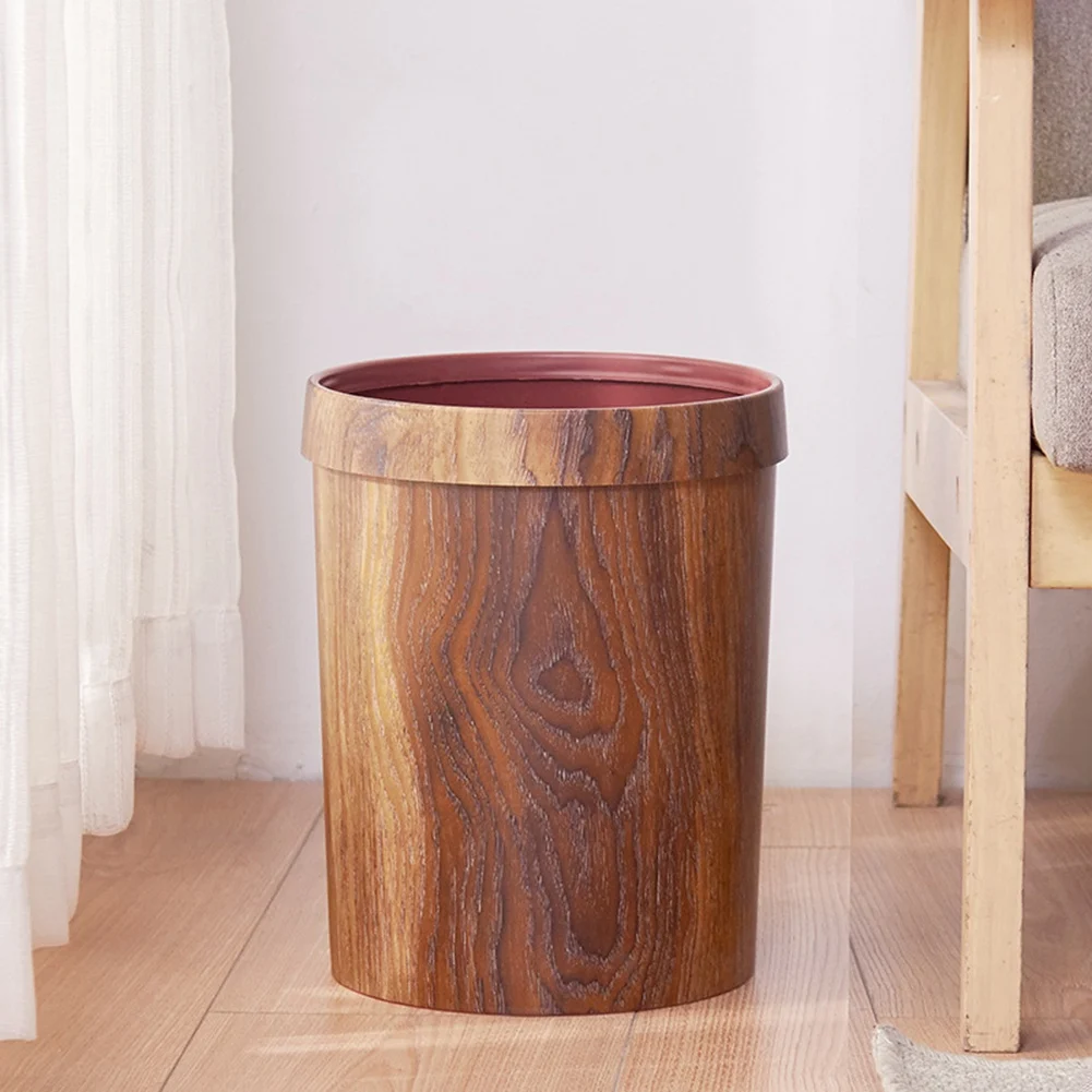 Retro Creative Wood Grain Trash Can Household Living Room Kitchen Trash Can