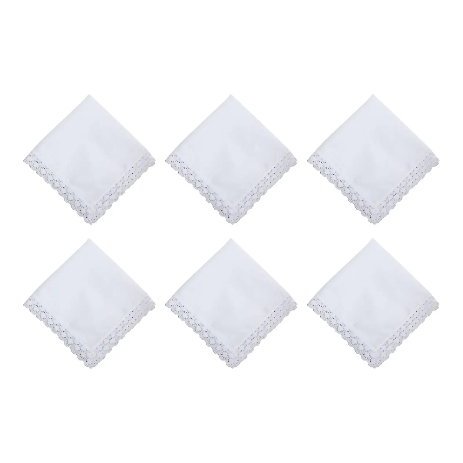 6 Pieces White Lace Handkerchiefs Classic 9.65 inch Pure Cotton Wedding Hankies White Hankies for DIY Wedding Gift Dyeing Crafts