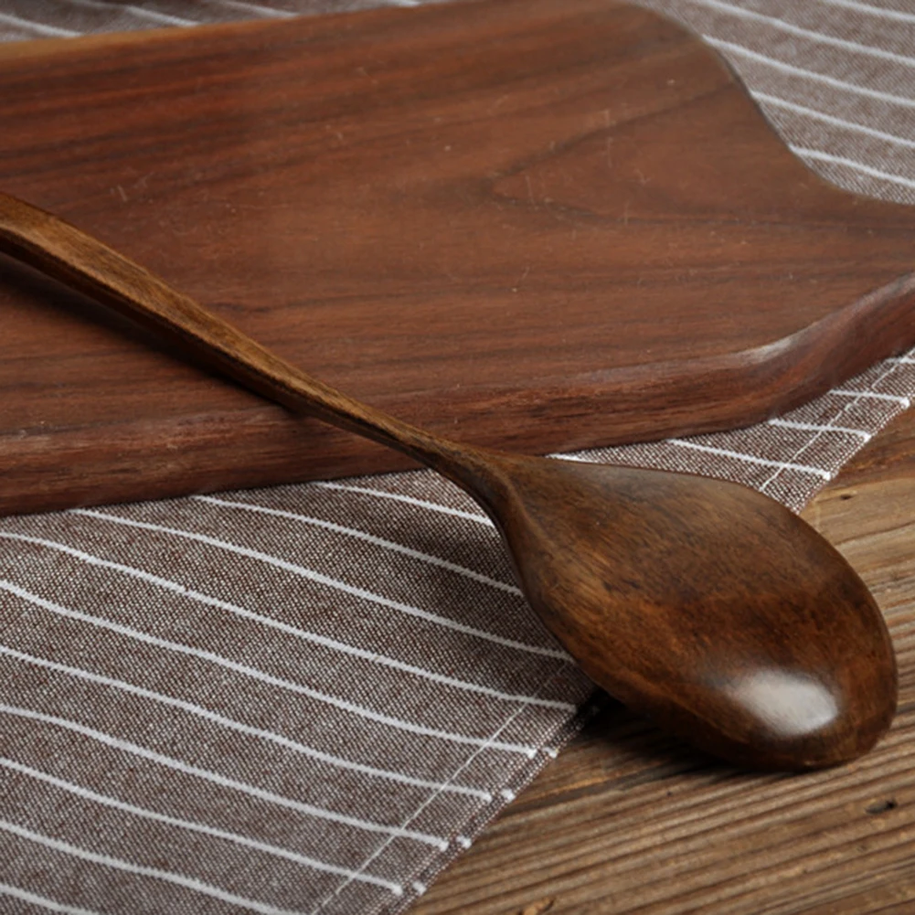 Natural Hardwood Long Handle Spoon for Daily Cooking Smooth Texture and Build Perfect for Soups and Stews 3 Pack