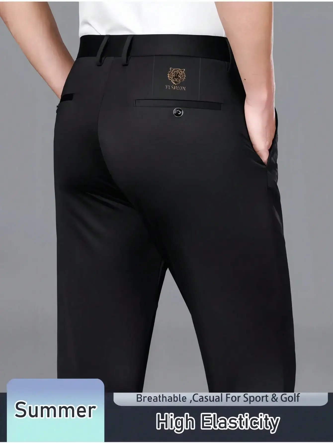 

Men's Classic Design Trousers, Solid Color Business Pants With Slight Stretch, Elegant Luxurious Style For Spring And Summer